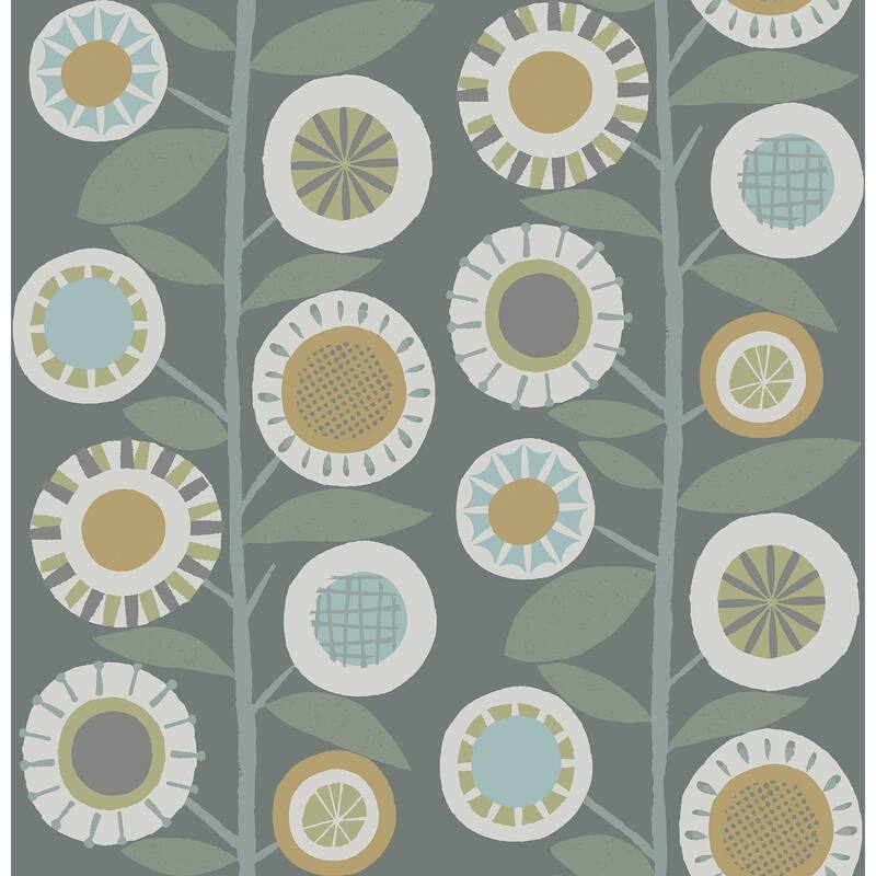 A-Street Prints Sisu Grey Floral Geometric Wallpaper