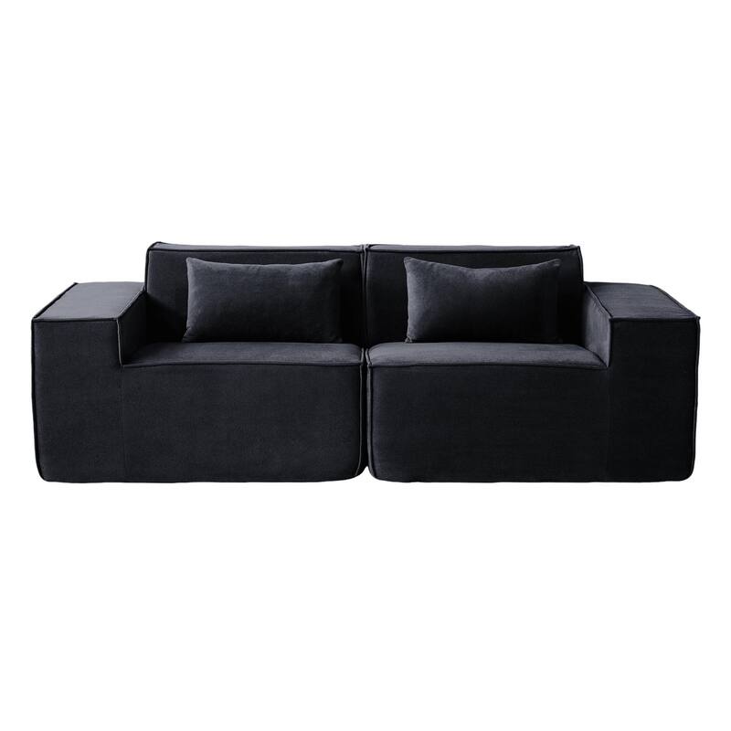 82" Modern Upholstered Loveseat Sofa Modular Sofa Corduroy Fabric Couch with Movable Fabric Cover & 2 Pillows