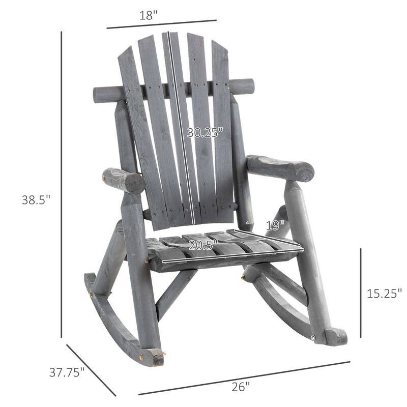 Outsuuny Adirondack Rocking Chair with Slatted Design and Oversize Back for Porch, Poolside, or Garden Lounging