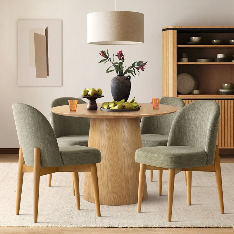 Modern Linen-Blend Parsons Dining Chairs with Solid Wood Legs - Green-4-piece - Set of 4
