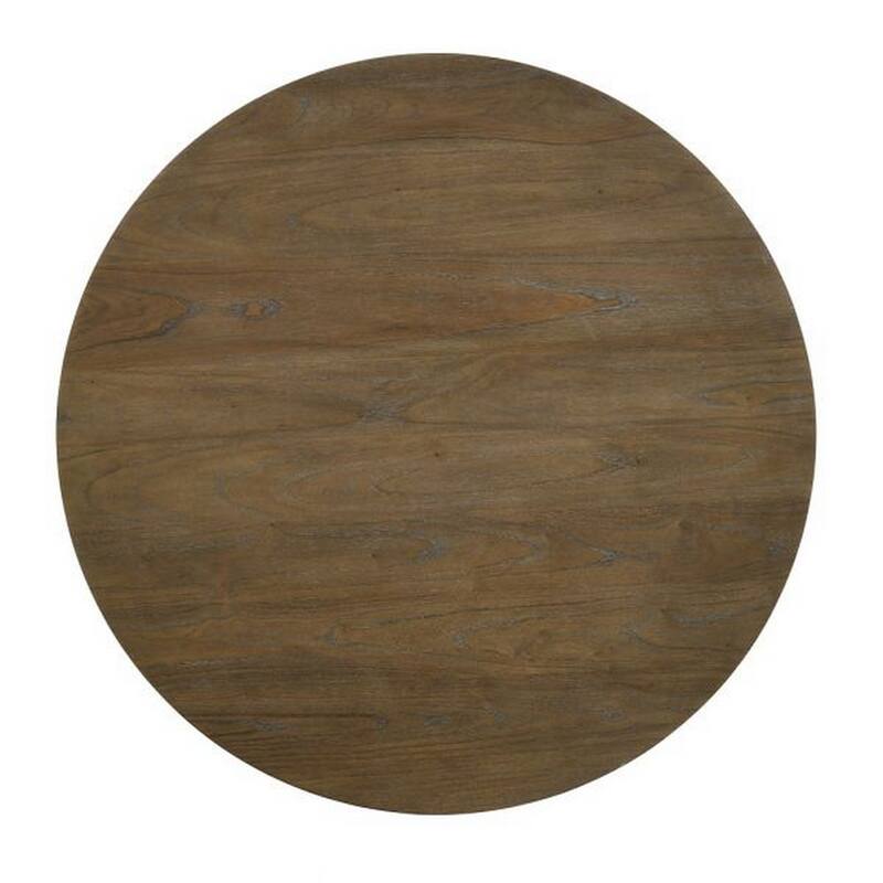 Stacy 47 Inch Dining Table, Round Tabletop, Rubberwood, Weathered Oak