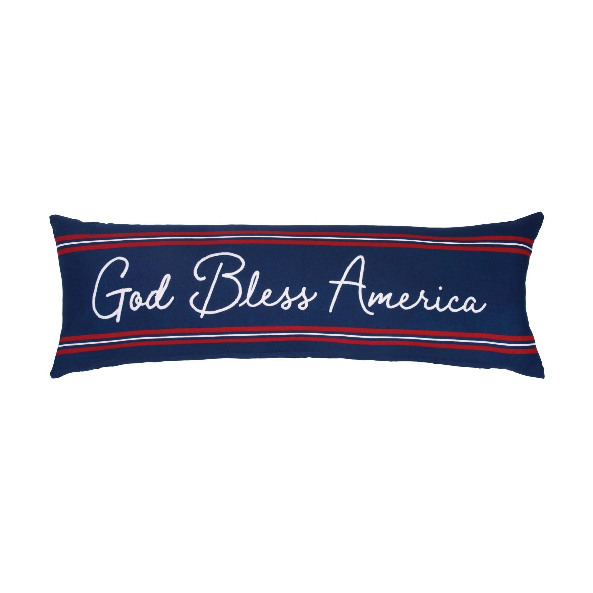 36" x 12" God Bless America Script Patriotic 4th of July Embroidered Throw Pillow - Blue
