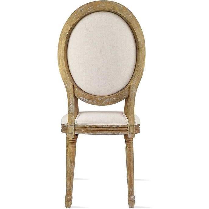 French Chic Vintage Style Dining Side Chair With Upholstered Linen Welted Fabric And Elegant Natural Rustic Wood Frame