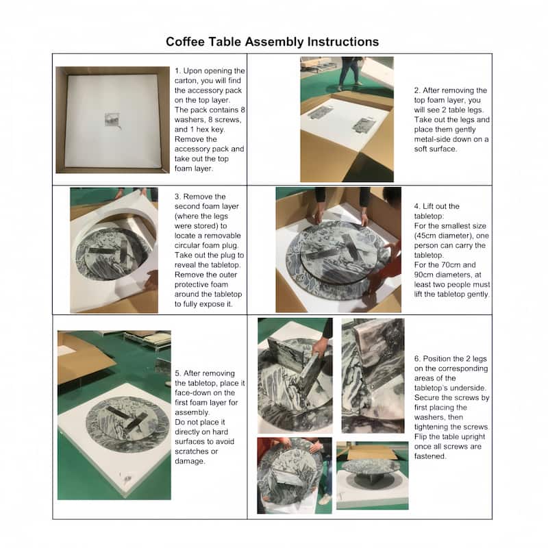 Roomfitters Round Marble Coffee Table, Natural Stone Living Room Table, Solid Marble Accent Table, Modern Design