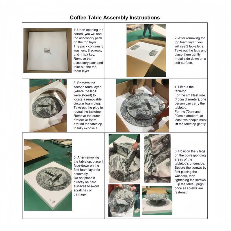 Roomfitters Round Natural Marble Coffee Table, Genuine Stone Living Room Table, Real Marble