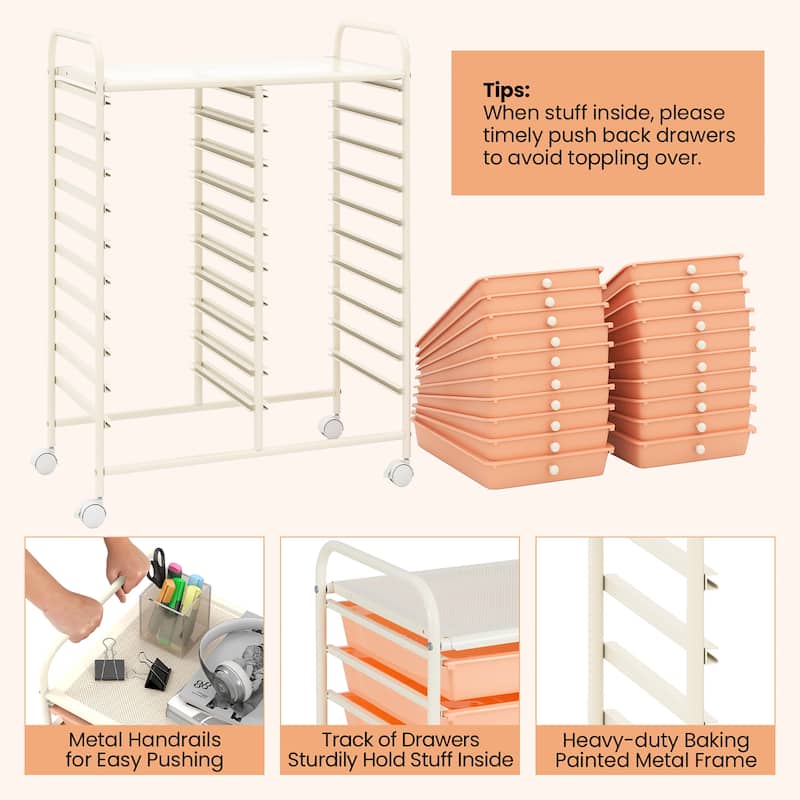 Gymax 20 Drawers Rolling Storage Cart Art Craft Organizer on Wheels