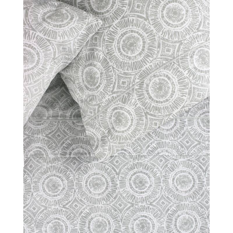 Melange Pick Gray Printed Cotton Collection 400 Thread Count Sheet Set - Full - Medallion Grey