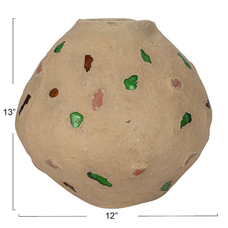 Handmade Paper Mache Vase with Embedded Glass