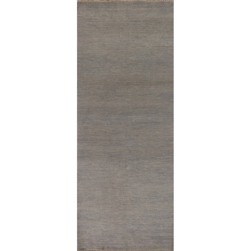 Gabbeh Modern Runner Rug Hand-Knotted Grey Wool Carpet - 2'9"x 9'7"