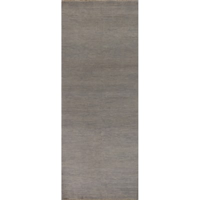 Gabbeh Modern Runner Rug Hand-Knotted Grey Wool Carpet - 2'9"x 9'7"