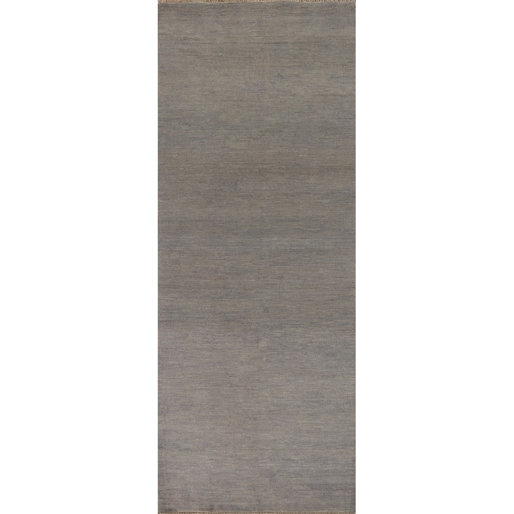 Gabbeh Modern Runner Rug Hand-Knotted Grey Wool Carpet - 2'9"x 9'7"