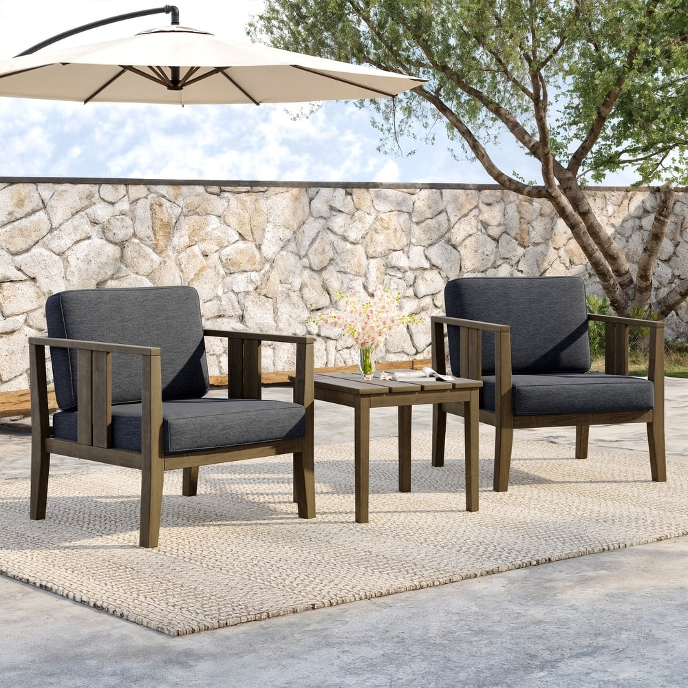 Teak Wood Upholstery Water-resistant Outdoor Armchair and Side Table Set (Set of 3)