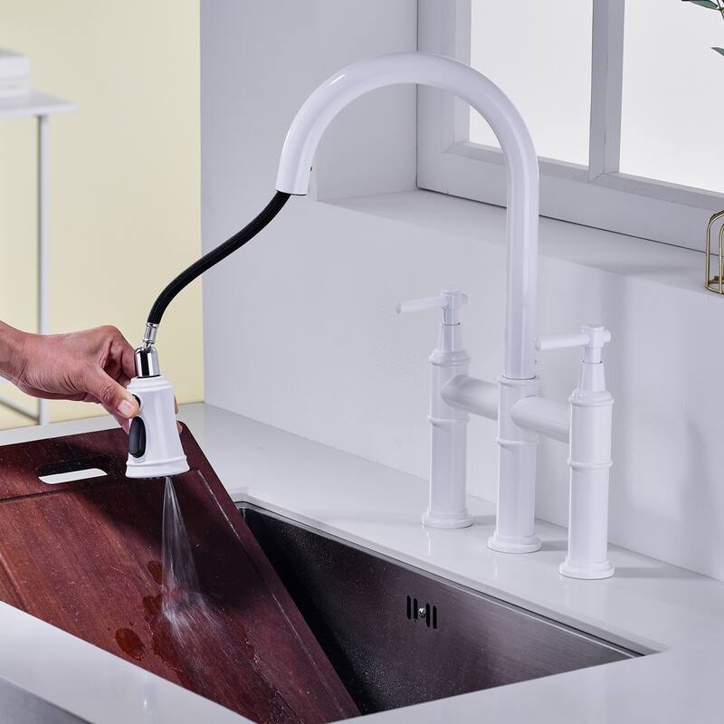 Bridge Kitchen Faucet with Pull-Down Sprayhead in Spot