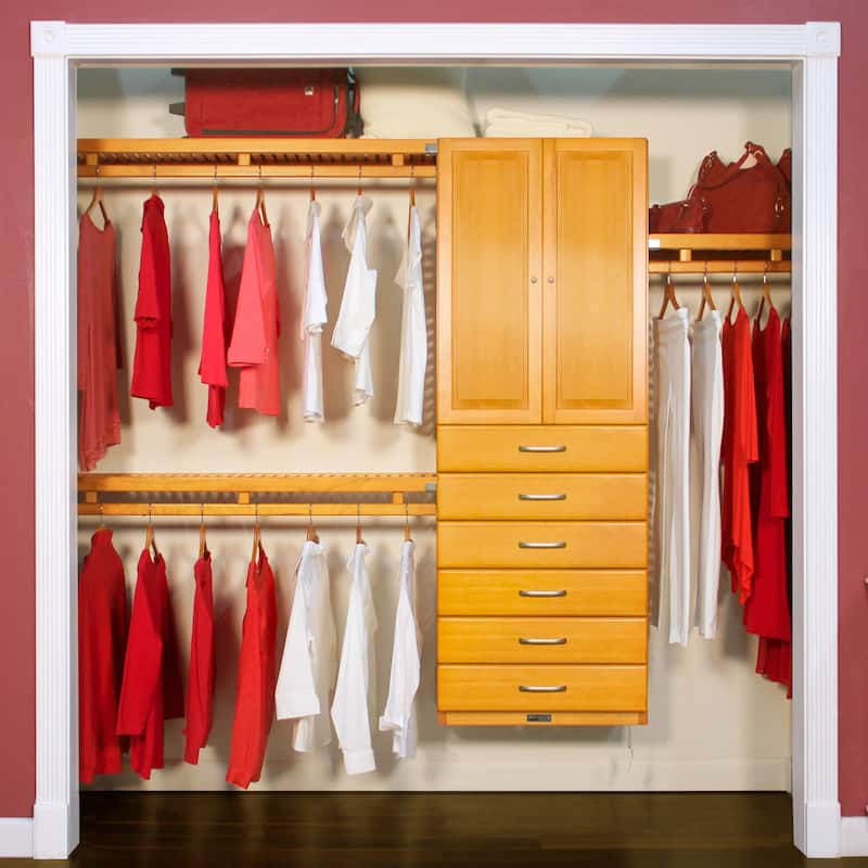 John Louis Home Solid Wood Reach-In Simplicity Closet System with 6-Drawers and /Raised Panel Doors Honey Maple - Honey Maple