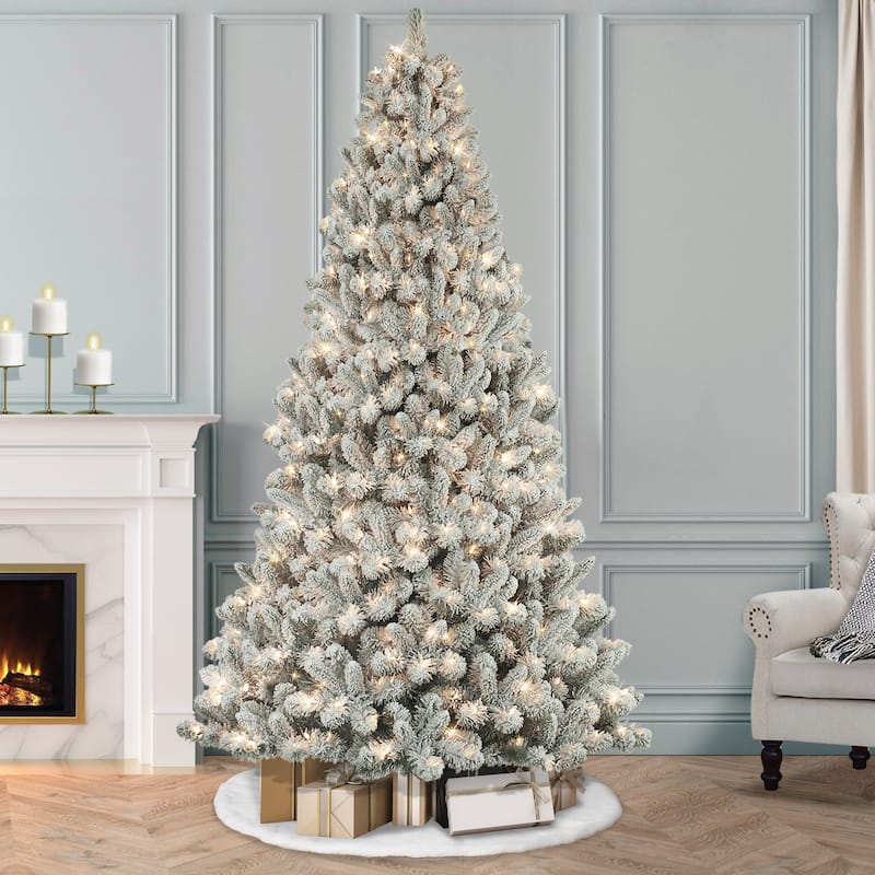 Puleo International 6 ft. Pre-lit Flocked Virginia Pine Tree