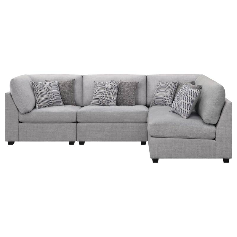 Cambia 4 Piece Modular L Shaped Sectional Sofa, Gray, 8 Pillows