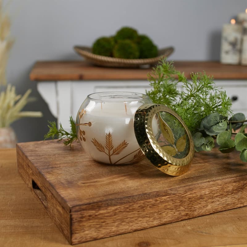 Frosted Juniper Soy Wax Christmas Candle with Glass Holder - 5" - White and Gold