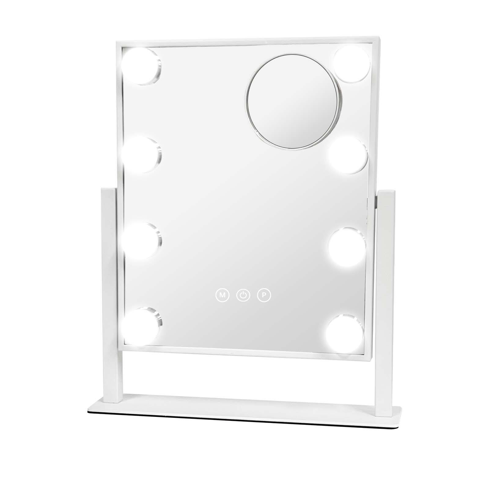 Tabletop Lighted Makeup Vanity Mirror, Hollywood Mirror w/ Detachable 10x Magnifier, 8 Dimmable