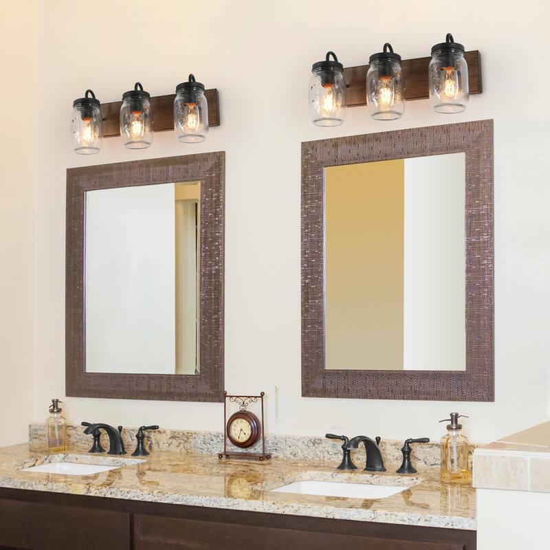 Kole Modern Farmhouse 3-Light Bathroom Vanity Light Mason Jar Wall Sconce - 18"L x 9"H