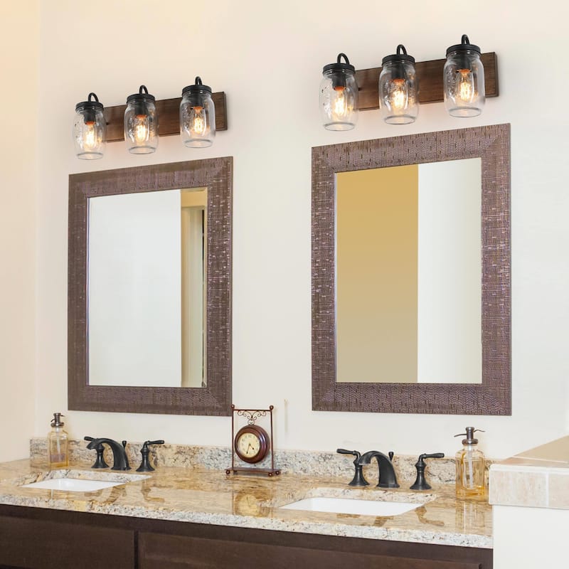 Modern Farmhouse Mason Jar 3-Light Bathroom Vanity Lights Glass Wall Sconces - 18"L x 9.5" W x 8"H