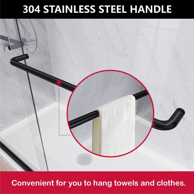 i-Homare 59'' W X 72'' H Semi-Frameless Double Sliding Shower Door with 2 Towel Bars