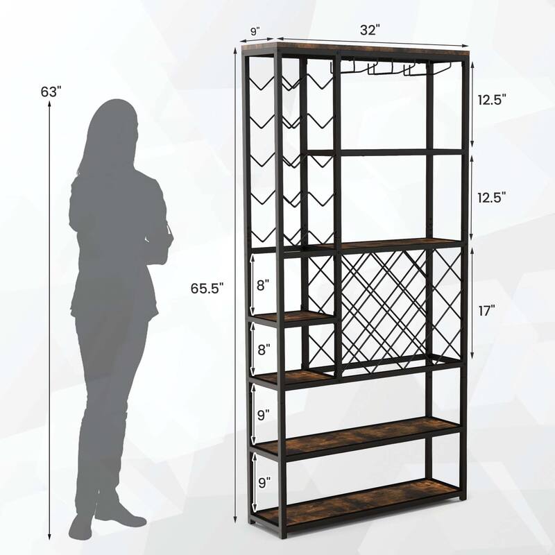 Wine Rack Multi-purpose Freestanding Bakers Rack with Glass Holder