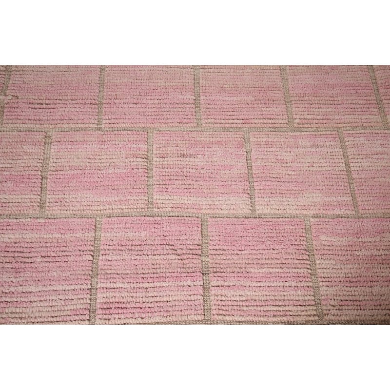 Pink Moroccan Area Rug Handmade Wool Carpet - 9'0"x 12'6"