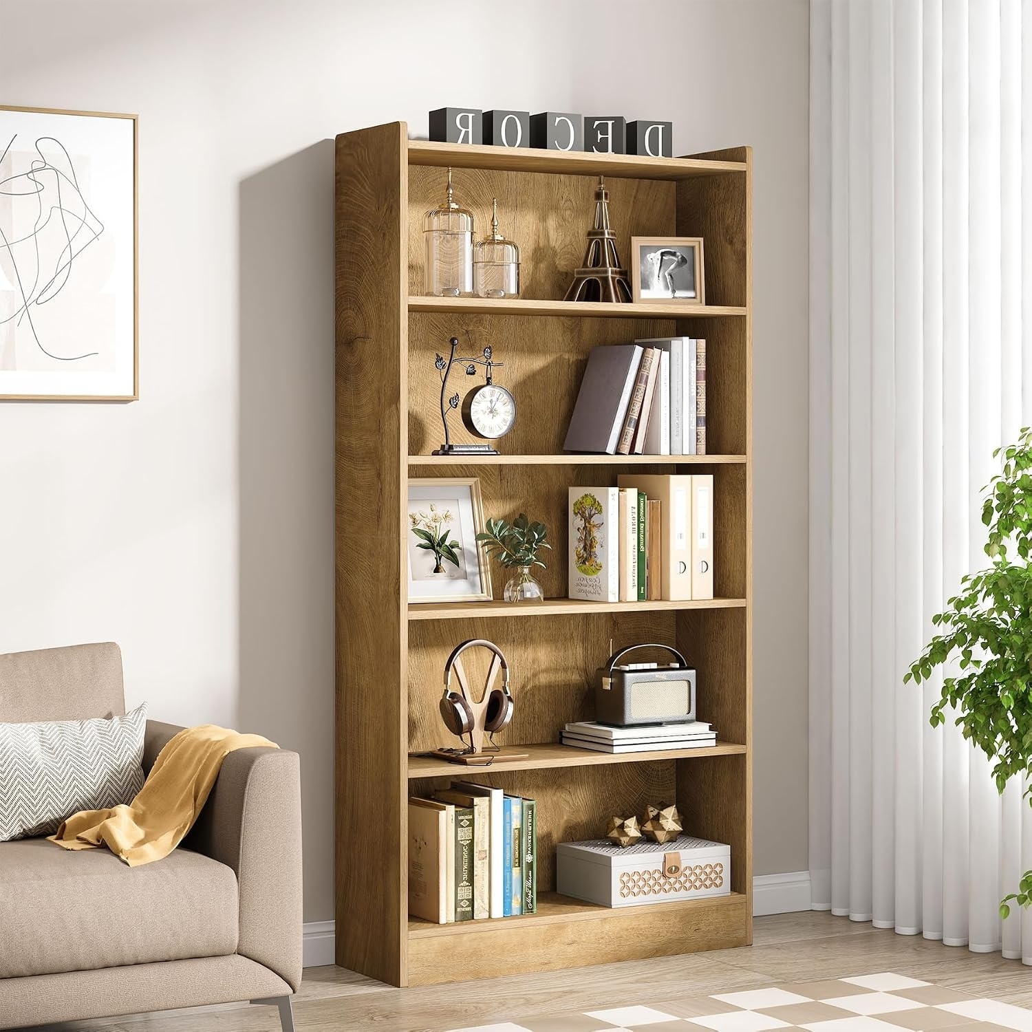 Modern 6 Tier Tall Bookcase with Storage Shelves
