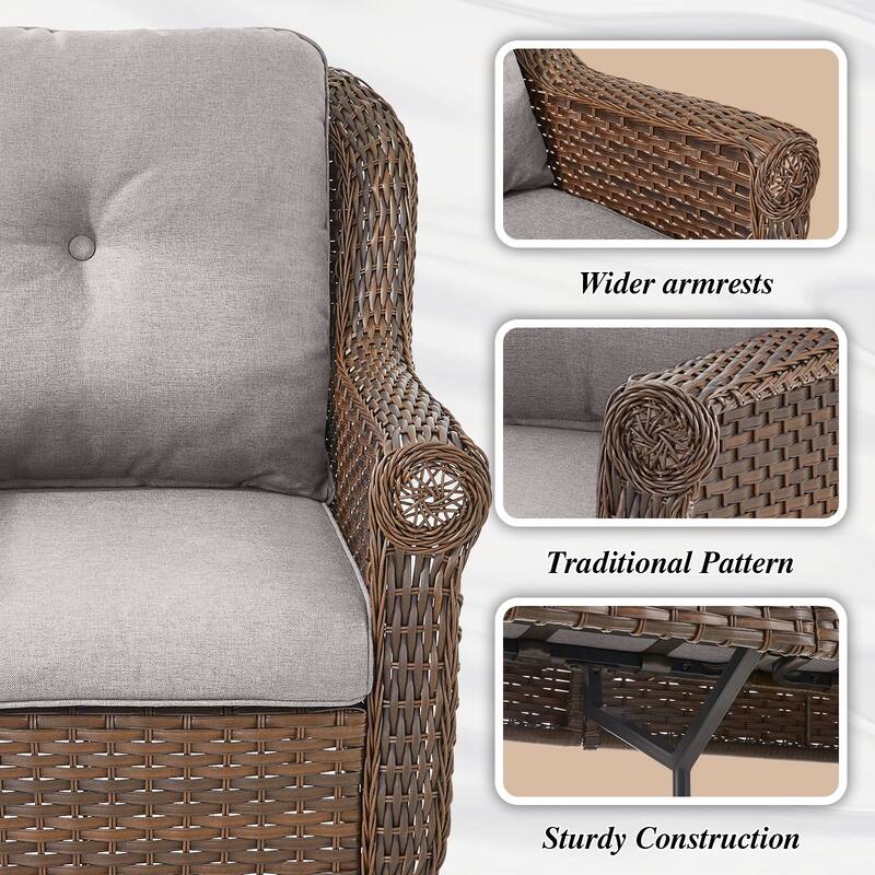 Pocassy Wicker Patio Conversation Set for Backyard