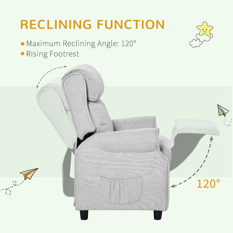 Light Grey Kids Recliner Sofa Chair with Footrest and 120 Degree Reclining Soft Sponge Cushion - 22.75"W x 20.75"D x 27.5"H