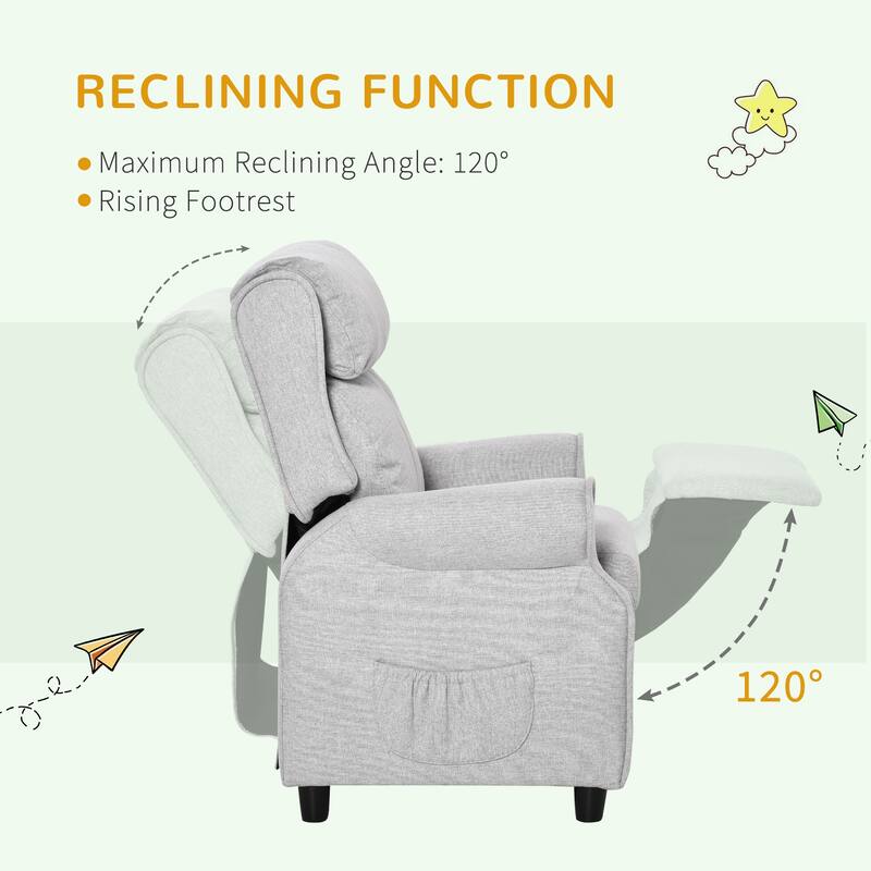 Qaba Kids Recliner Chair Children Sofa Angle Adjustable Single Lounger Kids Armchair Gaming Chair with Footrest for Ages 3-8