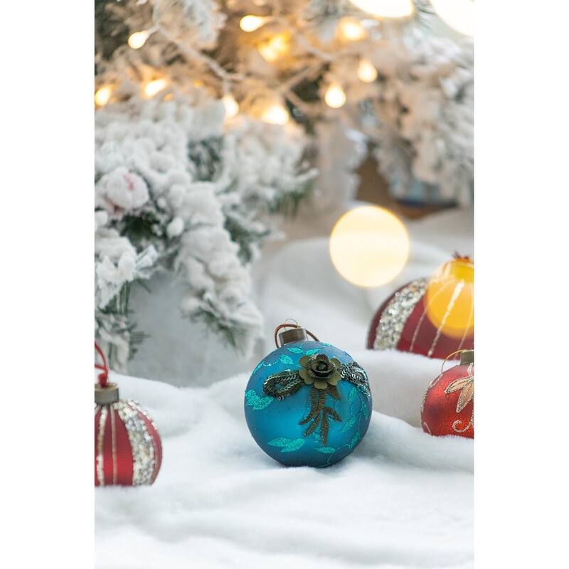 D4.7" Christmas Ball Ornaments, Glass Decorative Hanging Ball Christmas Tree Ornaments for Holiday Decorations, Set of 4