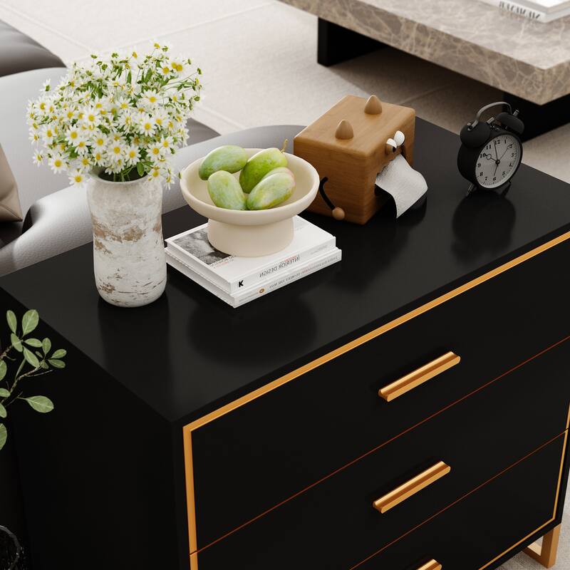 Luxurious Black and Gold Storage Cabinet Nightstand: Modern Design, Ample Storage & Practical Features