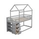 preview thumbnail 7 of 5, Twin over Twin Size House Shaped Bunk Bed with 3-Drawers, Pine Wood Kids Bed Frame with 3-Shelves for Bedroom, Grey