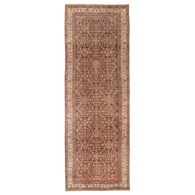 ECARPETGALLERY Hand-knotted Antalya Vintage Dark Brown Wool Rug - 3'9 x 11'0