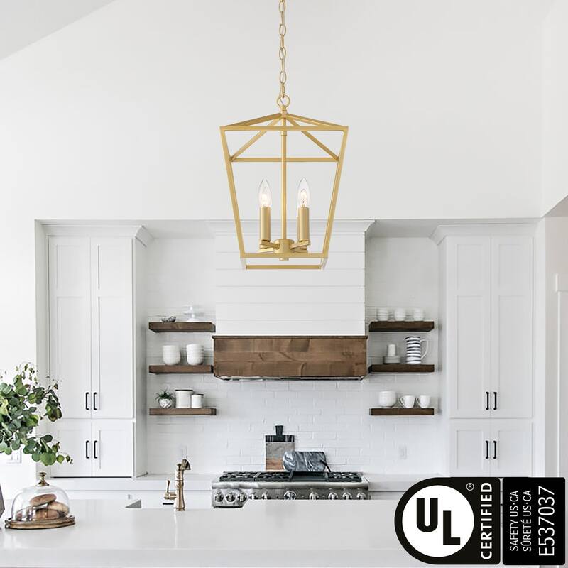Finnick 4-light Modern Farmhouse Lantern Kitchen Island Pendant with UL Certified - Satin Brass