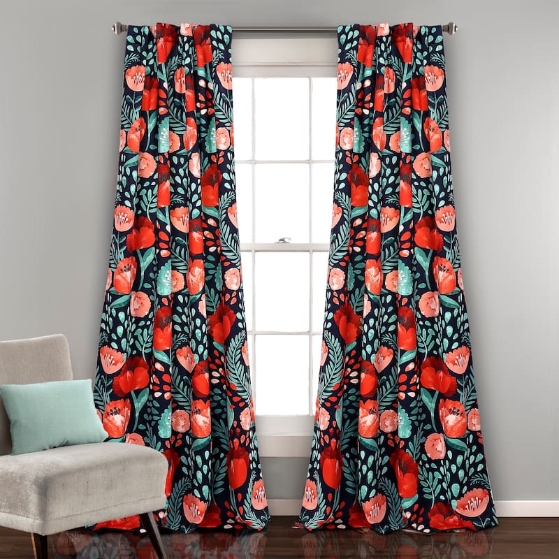 Porch & Den Egger Poppy Patterb Room Darkening Curtain Panel Pair