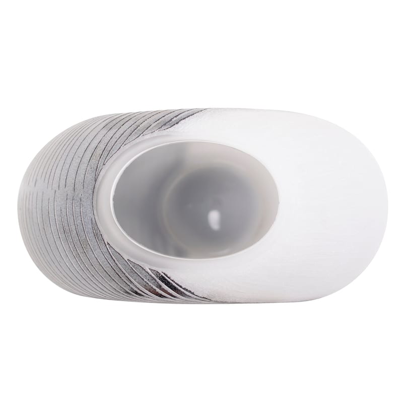 Allan Andrews Contemporary Glossy White Blown Glass Vase with Black Rays