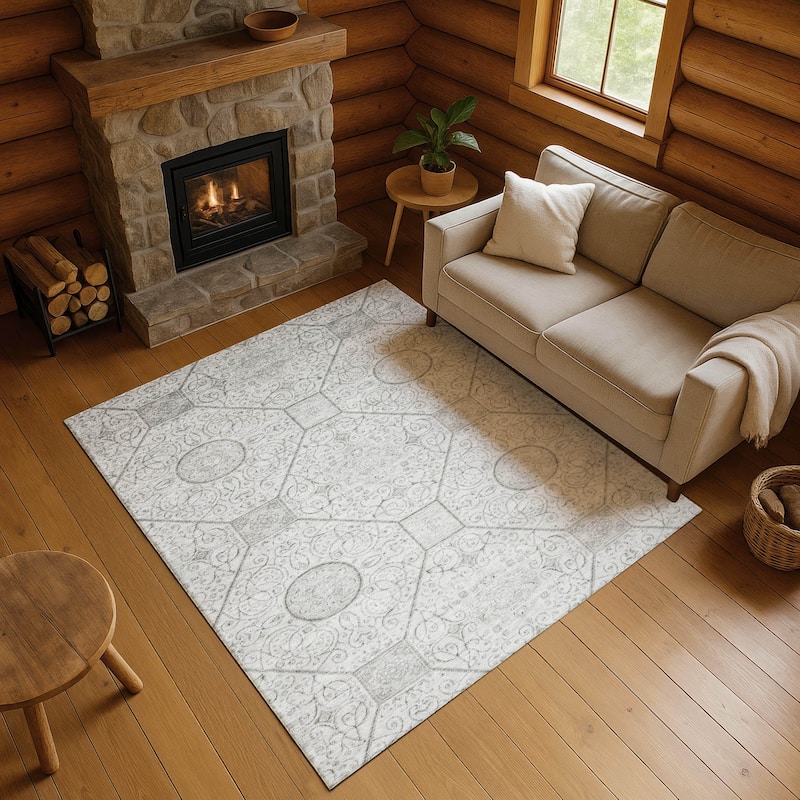 Premium Washable Super Soft Traditional Mosaic Mayfield Rug - Silver - 2'6" x 3'10"