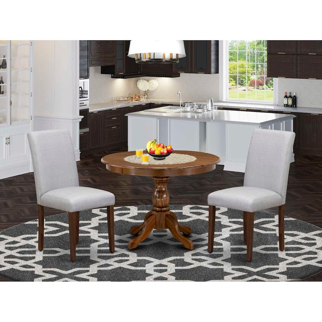 3-Piece Acacia Walnut Finish Solid Wood Top - Round Upholstered Dining Room Set (Seats-4)