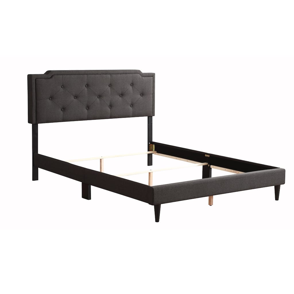 Upholstered Leather Jewel Tufted Full Panel Bed - 81" - Gray