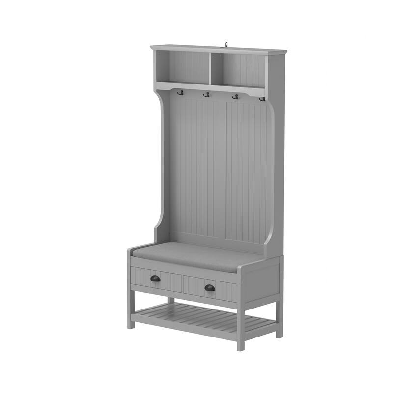 Entryway Hall Tree Cabinet Coat Rack with Cushion Shoe Bench, Storage Cabinet with Sliding Drawers