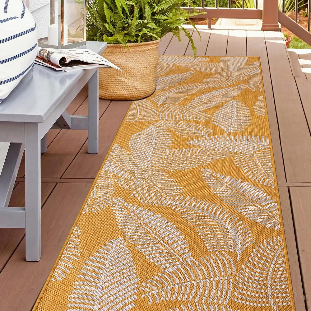 World Rug Gallery Distressed Palm Leaves Textured Flat Weave Indoor/Outdoor Area Rug