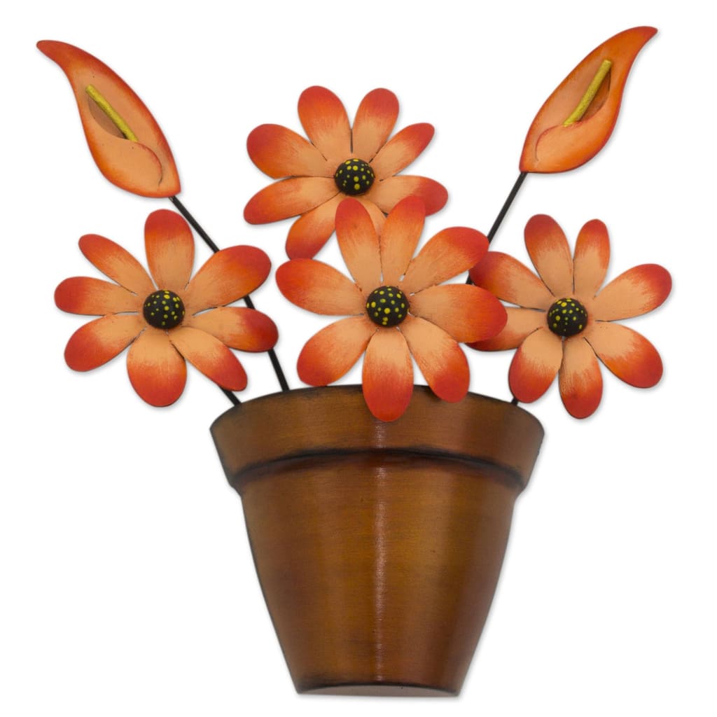 Handmade Bright Daisy Iron wall sculpture (Mexico) - 42 x 41 x 14