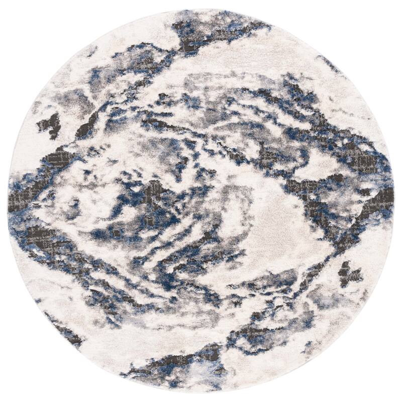 SAFAVIEH Petra Luisa Modern Abstract Rug - 6'7" Round - Ivory/Blue