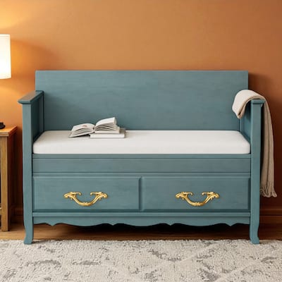 Entryway Shoe Bench with Removable Cushion, Gas Spring-Top Hidden Storage, Pine Frame & Vintage, 42" Wide
