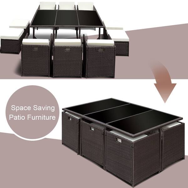 Shop 11 Pcs Patio Dining Furniture Set Metal Frame Rattan Wicker Outdoor Overstock 31297049