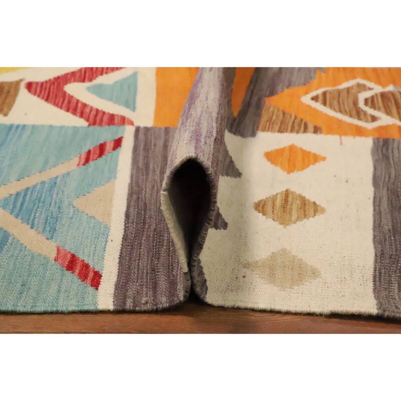 Hand Woven Oriental 100% Wool Carpet Southwestern Tribal Multi-Colored Kilim Area Rug - 9' 8'' X 8' 1''