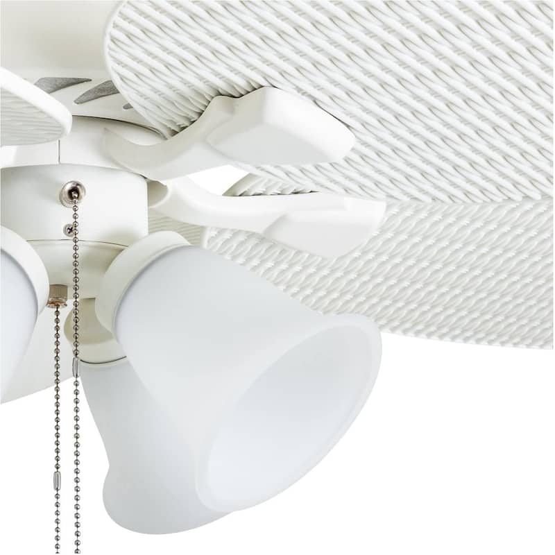 52" Honeywell Palm Lake White Indoor/Outdoor Ceiling Fan with Light, Pull Chain, 5 Palm Leaf Blade