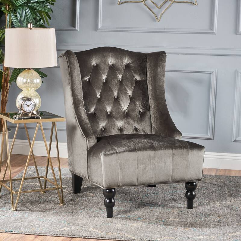 High Back Accent Chair, Upholstered Armchair for Living Room, Velvet Wingback Arm Chair Nailhead Trim Single Sofa with Wood Legs